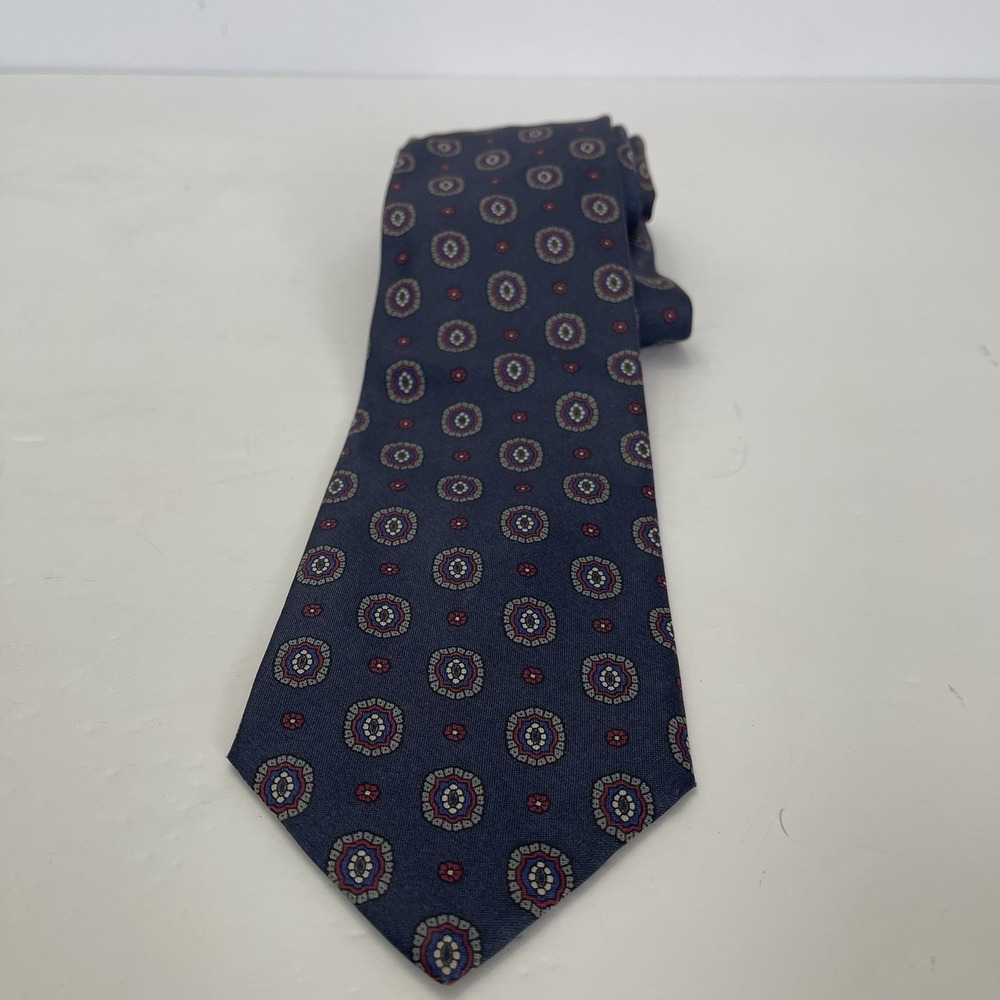 Jsaco Men's Blue Silk Tie‎ Floral Geo Necktie 3.5" Width